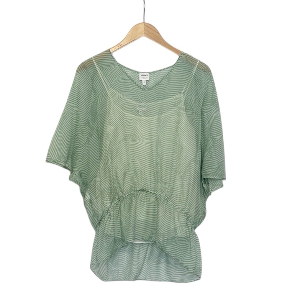 Georgio Armani Made in Italy Sage Green Ripple Print Silk Blouse Set NWT size 8
